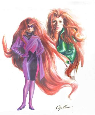 Alex Ross | Ross, Alex - Marvels Series Pre-#1 Painted Presentation Poster Art, Two Medusa’s of Inhumans 1994 @ New Jersey Comic Art Show | Cool Lines Art