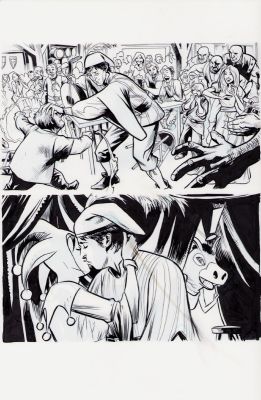 Karl Moline | Jester Putting on a Show Splash Page - Ink Commission (Stained) | Anthony’s Comic Book Art