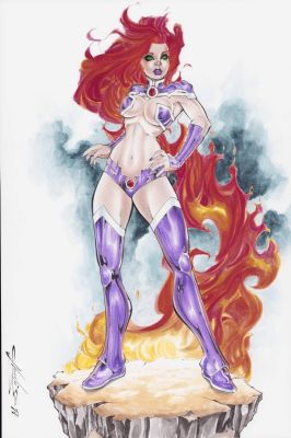 Narcelio Sousa | Starfire Full Figure Watercolor Commission - Signed | Anthony’s Comic Book Art