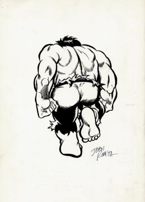 John Romita Sr. | Incredible Hulk T-Shirt Fully Inked Pinup: ’There Goes the Hulk!’ (1970S) | Romitaman