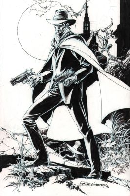 Rudy Nebres | The Shadow Full Figure Duel-Wielding Commission - Signed | Anthony’s Comic Book Art
