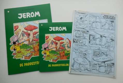 Studio Vandersteen - Jerom 7 + originele pagina (p.6) en gesigneerde map - De paddestoelen - sc - 1e druk - (2009) | Catawiki
