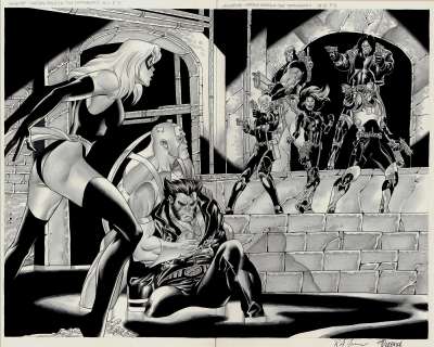 Tom Derenick - wolverine / captain america #2 p 2-3 double spread splash (2004)