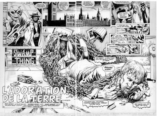 Rick Veitch | Veitch, Rick - Swamp Thing #76 Larger Pgs 2-3, Double Splash: Demon, Phantom Stranger & Swamp Thing Covered John Constantine | Cool Lines Art