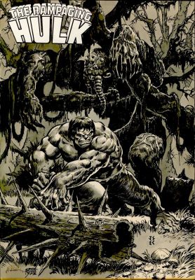Jim Starlin | Starlin, Jim - Rampaging Hulk #7 Inside Front Cover W/ Overlay, Hulk Vs Man-Thing 1977 | Cool Lines Art