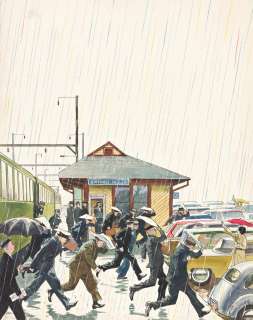 JOHN FALTER (1910-1982) "Commuters in the Rain." [SATURDAY EVENING POST]
