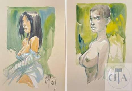 Meddour/Espace Vital. Paire de dessins orignaux érotiques… | Dagoty