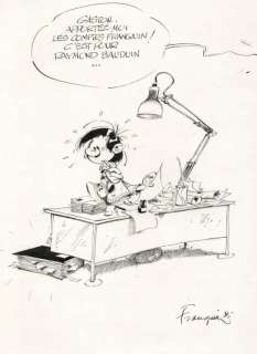 Franquin. Dessin original dédicacé Gaston | BDEnchères