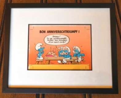 Les Schtroumpfs - Mise en couleurs originale et calque avec encadrement pour une carte postale - (1991) | Catawiki
