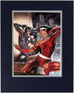 CATWOMAN - ELEKTRA 1995 DC VERSUS MARVEL FLEER TRADING CARD ORIGINAL ART BY GLEN ORBIK.