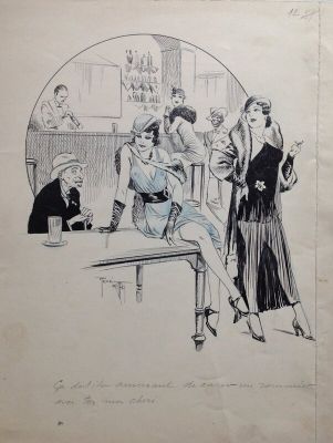 René Giffey | Giffey René Pin up Sexy erotique Bar fille joie Art déco ,Belle illustration planche originale Parisiana Année 20 ou 30 | 2DGalleries