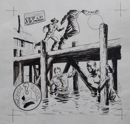 Cézard | Cézard RODEO Plutos 21 Miki Ranger Couverture Originale Planche N&B + Calque, Petit Format RC 1953 Lug | 2DGalleries
