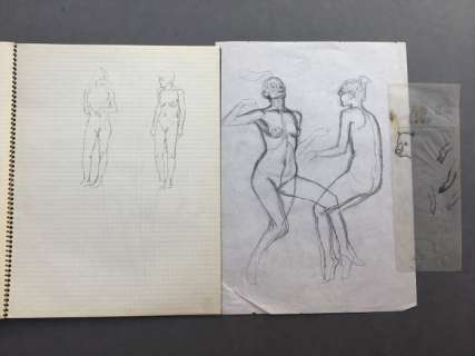 Cuvelier, Paul - Lot de 10 Dessins Originaux Â«Â NusÂ Â» un cahier Bleu et 2 Feuilles [années ’60] | Catawiki