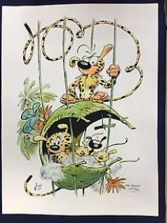 Frisano, Thomas - Dessin original (aquarelle & gouache) - Hommage Ã  Franquin - Marsupilami | Catawiki