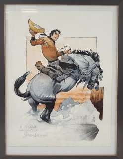 Stephano Andreucci (1962), Tex Willer, Dessin Original Encre de Chine Et Aquarelle, Signée Et Daté 2014 À L’encre En Bas À Droite, Dédicace Et Signature Au Crayon En Bas À Gauche, Utilisé Pour Un Tirage D’ex-Libris, Dim. 37 X 27 Cm. |  | misc / divers