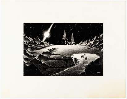 Stephen Fabian - Moonscape Illustration Original Art (c. 1970s). This piece was possibly used in a - | Heritage