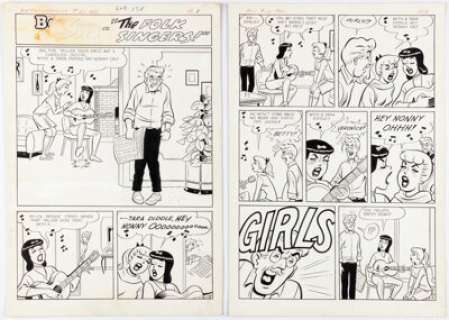 Dan DeCarlo and Rudy Lapick Archie’s Girls Betty and Veronica #101 Complete 6-Page Story "The Folk Singers!" Origi... (Total: 6 Original Art) | Heritage