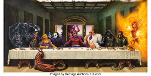 Unidentified Artist - Superhero Sketches | Vince McIndoe Villains: The Last Supper Painting Original Art (2016).... | Heritage
