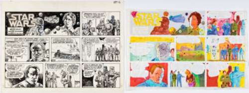 Alcala, Alfredo | Alfredo Alcala Star Wars Sunday Comic Strip Original Art and Color Guide dated 11-9-80 (Lucasfilm/L.A. Times, 1980... (Total: 2 Original Art) | Heritage