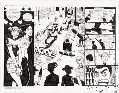Jim Mahfood - Grrl Scouts: Work Sucks #1 Double Page Spread 22-23 Original Art (Image, 2003)....