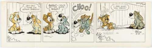 Roger Armstrong Scamp Daily Comic Strip Original Art dated 6-6-58 (Walt Disney Productions/King Features Syndicate, 1958).