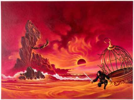 Stephen Fabian The Laughing Magician: The Adventures of Cugel Wraparound Cover Painting Original Art (PGW, 2011). | Heritage