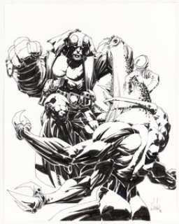 Whilce Portacio - Hellboy vs. Frog Monster Specialty Illustration Original Art (2006). | Heritage