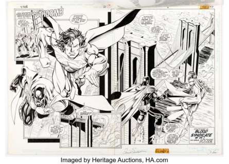 Chris Batista and Rich Faber Steel #6 Superman Double Page Spread 21-22 Original Art (DC, 1994).