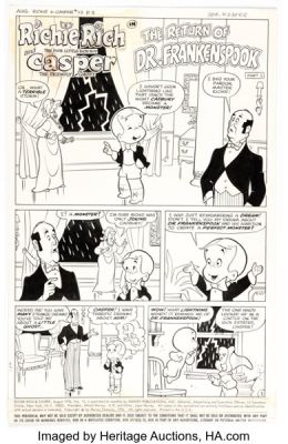 Warren Kremer and Jacqueline Roettcher (team attributed) Richie Rich & Casper #13 "The Return of Dr. Frankenspook, Part 1" Complete 5-Page Chapter Original Art (Harvey, 1976). (Total: 5 Original Art) | Heritage