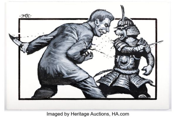 Mark Rogers "Samurai Cat in the Real World" Painting Original Art (1988). | Heritage