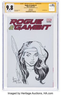 Arthur Adams Rogue & Gambit #1 Sketch Edition - Signature Series Savage Land Rogue Original Art (Marvel, 2018) CGC NM/MT 9.8 White pages. | Heritage