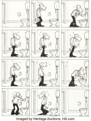 Greg Irons Yellow Dog #24 "Yellow Dog Using the Toilet" Complete 1-Page Story Original Art (The Print Mint, 1973). | Heritage