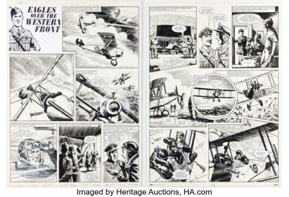 Bill Lacey Look and Learn "Eagles Over The Western Front" Story Pages Original Art Group of 2 (IPC Magazines, 1972-73). (Total: 2 Original Art)