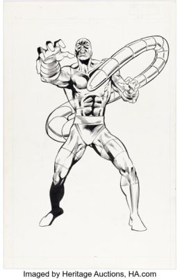 Mark Beachum and Joe Rubinstein The Official Handbook of the Marvel Universe Deluxe Edition #11 Scorpion Illustration Original Art (Marvel, 1986).
