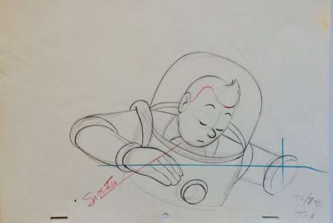 Tintin - Croquis préparatoire pour film d animation - Tintin - On a marché sur la lune - (années 60) | Catawiki