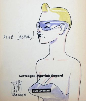 Beb Deum Dédicace... | Lot 34 - BEB DEUM Dédicace couleur représentant une femme sur... | Vermot et Associés