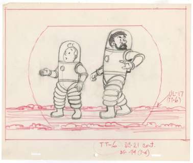 Tintin - 1 croquis préparatoire - Tintin et Haddock - On a marché sur la lune - (années 60) | Catawiki
