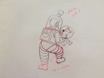 Tintin - Croquis préparatoire pour film d animation - Haddock/Milou - On a marché sur la lune - (années 60) | Catawiki