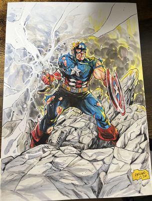 Alper Geçgel | Captain America (Steve Rogers) wielding Mjolnir — A4 sketch | Raremarq (Buy It Now)