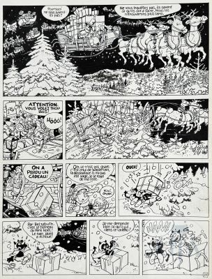 Wasterlain / Docteur Poche. Planche Originale N°26 de L’album T10 "Dr Poche Et Le Père Noël" Qui Illustre La Scène Ou Le Dr Conduit Le Traîneau Du Père Noël Pour Assurer La Disctribution Des Cadeaux... Rare. Encre de Chine Vers 1995. Tbe. 38 X 50 Cm | Wasterlain / Docteur Poche. Planche originale n°26 de l’album T10… | Dagoty