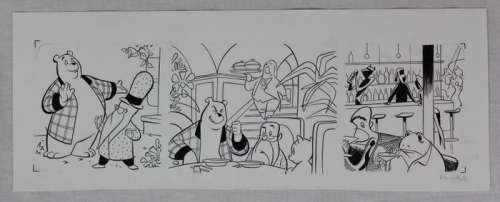 Hanco Kolk - Originele tekening van een strook uit De Bovenbazen van Tom Poes - Illustrators honor a masterpiece - Format 42 x 16 cm - (2012) | Catawiki