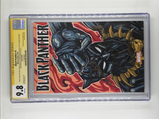 Chadwick Boseman, Letitia Wright, Winston Duke, Kevin Feige signed Sketch Cover | Raremarq