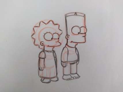 The Simpsons - Original drawing of Bart & Lisa Simpson - Unique - certificated | Catawiki
