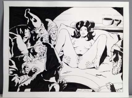 Saint Germain - Illustrazione Originale di grandi dimensioni "Biancaneve con i Nani" Firmata - Loose page | Catawiki