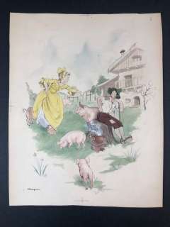Angiola Resignani - Illustrazione, "Il guardiano dei porci" - firmata - Loose page | Catawiki