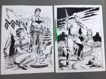 Tex, Zagor - Ensemble de Deux Grandes Illustrations type Â«Â Couverture d’AlbumÂ Â» - First edition | Catawiki