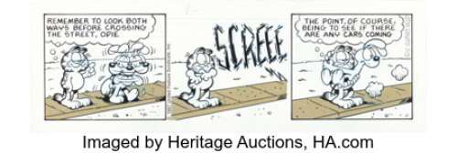 Davis, Jim | Jim Davis Garfield Consecutive Daily Comic Strip Original Art Group of 6 (United Feature Syndicate, 1987).... (Total: 6 Original Art) | Heritage