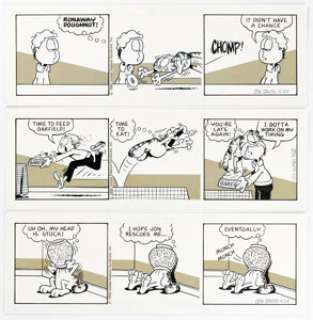 Davis, Jim | Jim Davis Garfield Consecutive Daily Comic Strip Original Art Group of 6 (United Feature Syndicate, 1992).... (Total: 6 Original Art) | Heritage
