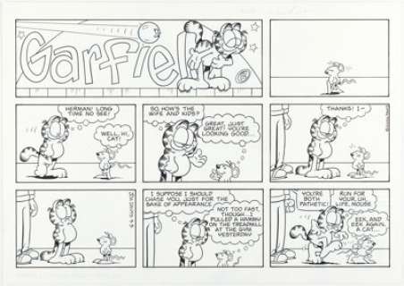 Davis, Jim | Jim Davis Garfield Sunday Comic Strip Original Art dated 3-3-02 (PAWS, 2002).... | Heritage