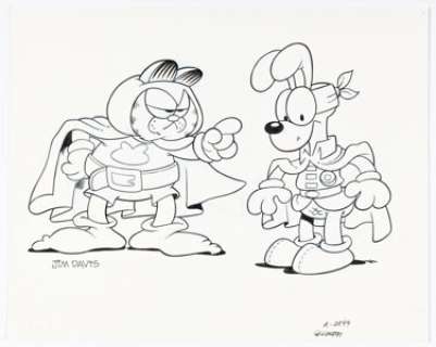 Davis, Jim | Jim Davis - Garfield and Odie Superhero Illustration Original Art (c.1990s).... | Heritage
